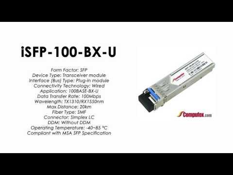 ISFP-100-BX-U  |  Alcatel Compatible 100Base-BX Tx1310nm/Rx1550nm 20km SFP