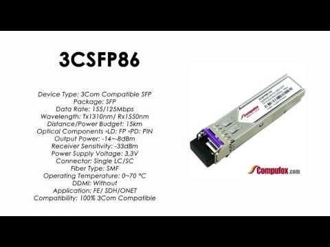 3CSFP86  |  3Com Compatible 100BASE-BX10-U Tx1310nm/Rx1550nm 15km SFP