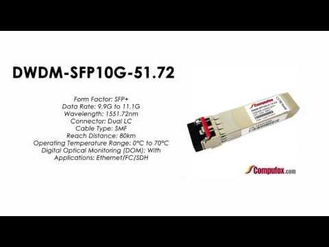 DWDM-SFP10G-51.72  |  Cisco Compatible 10GBASE-DWDM SFP+ 1551.72nm 80km