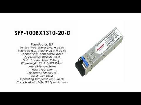 SFP-100BX1310-20-D  |  ZyXEL Compatible 100BASE-BX-U SFP Tx1310nm/Rx1550nm 20km SMF DDM
